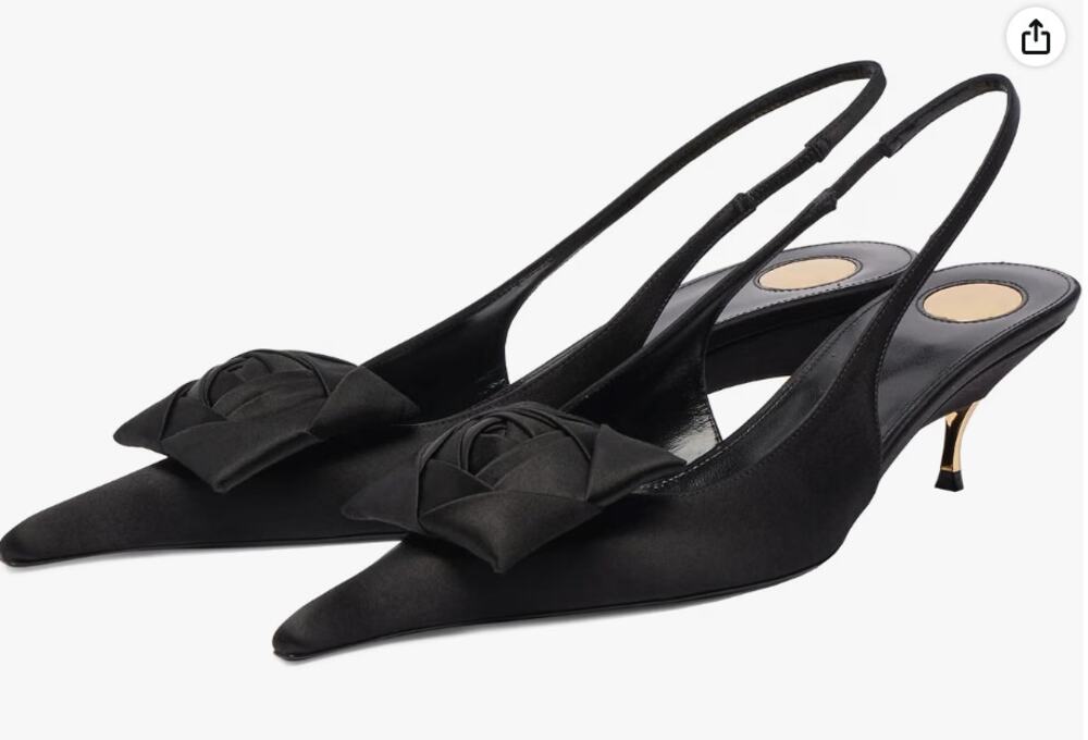 Satin Flower Slingback Kitten Heel Pumps size 9 in Black